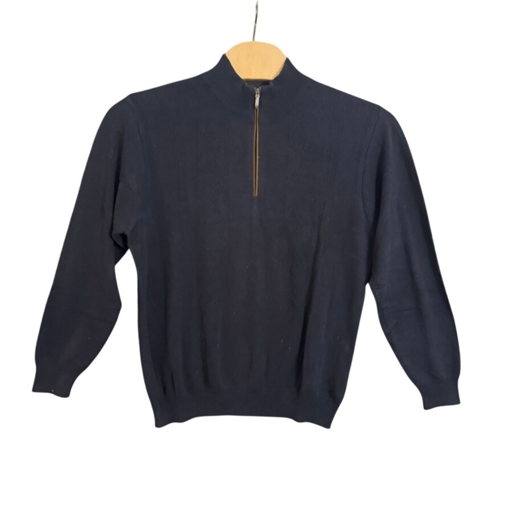 Alex Cannon Mens Navy Blue Textured Quarter Zip Sweater Pullover Large L/G